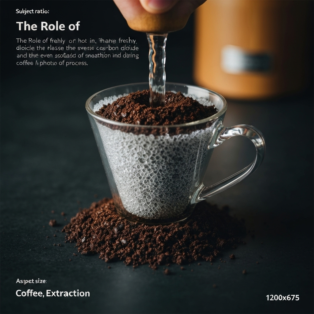 Photo illustrating a close-up of freshly ground coffee blooming with hot water, illustrating the release of carbon di...